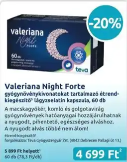 Benu Gyógyszertárak Valeriana Night Forte ajánlat