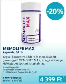 Benu Gyógyszertárak MEMOLIFE MAX kapszula ajánlat