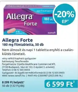 Benu Gyógyszertárak Allegra Forte filmtabletta ajánlat