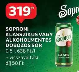 Auchan Soproni klasszikus vagy alkoholmentes dobozos sör ajánlat