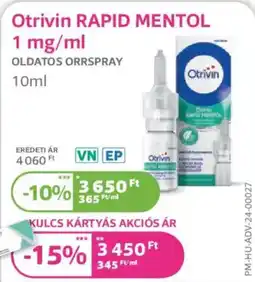 Kulcs Patika Otrivin RAPID MENTOL ajánlat