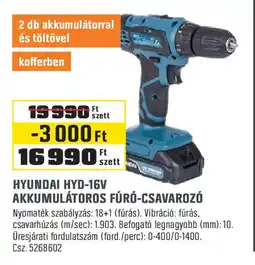 Obi Hyundai hyd-16v akkumulátoros fúró-csavarozó ajánlat