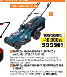 Obi Hyundai hyd-4430-40 v (20 v+20 v) akkumulátoros fűnyíró stb. ajánlat