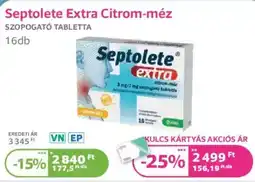 Kulcs Patika Septolete Extra Citrom-méz ajánlat