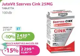Kulcs Patika JutaVit Szerves Cink 25 MG ajánlat