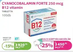 Kulcs Patika CYANOCOBALAMIN FORTE 250 mcg B12 vitamin ajánlat