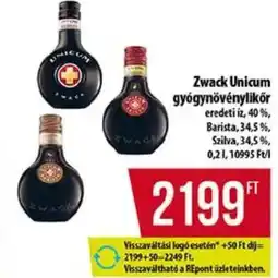 Coop Zwack Unicum gyógynövénylikőr ajánlat