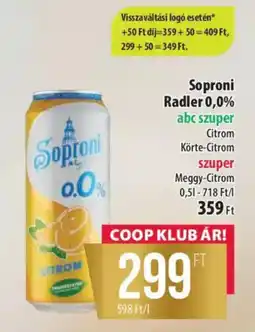 Coop Soproni Radler 0,0% ajánlat