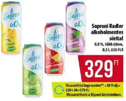 Coop Soproni Radler alkoholmentes sörital ajánlat