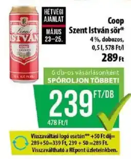 Coop Coop Szent István sör ajánlat