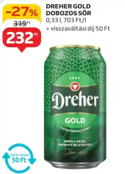 Auchan Dreher Gold dobozos sör ajánlat