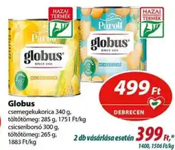 Coop Globus csemegekukorica és csicseriborsó ajánlat