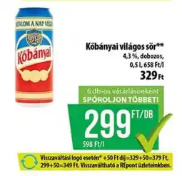 Coop KŐBÁNYAI Világos sör ajánlat