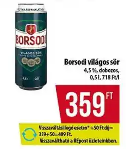 Coop BORSODI Világos sör ajánlat