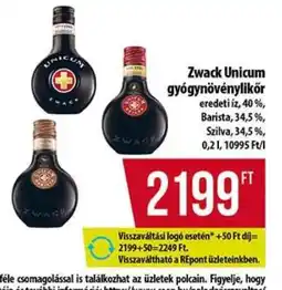 Coop Zwack Unicum gyógynövénylikőr ajánlat