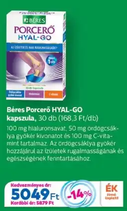 Gyöngy Patikák Béres Porcerő HYAL-GO kapszula ajánlat
