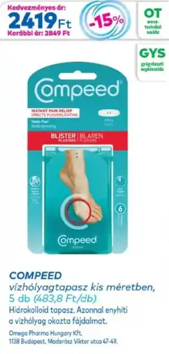 Gyöngy Patikák COMPEED vízhólyagtapasz kis méretben ajánlat