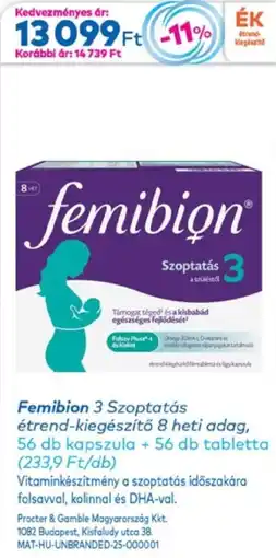 Gyöngy Patikák Femibion 3 Szoptatás étrend-kiegészítő 8 heti adag ajánlat