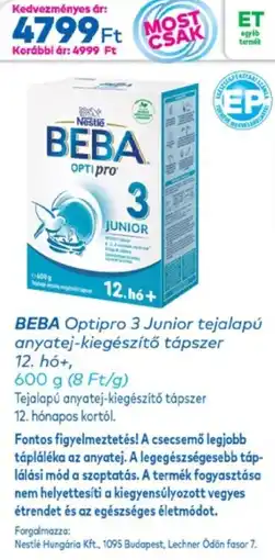 Gyöngy Patikák BEBA Optipro 3 Junior tejalapú anyatej-kiegészítő tápszer ajánlat