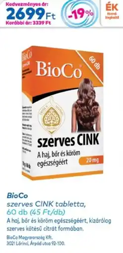 Gyöngy Patikák BioCo szerves CINK tabletta ajánlat