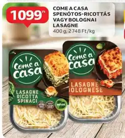 Auchan COME A CASA Spenótos-Ricottás vagy Bolognai Lasagne ajánlat