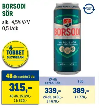 Metro Borsodi sör ajánlat