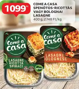 Auchan Come a Casa Spenotos-ricottás, bolognai lasagne ajánlat