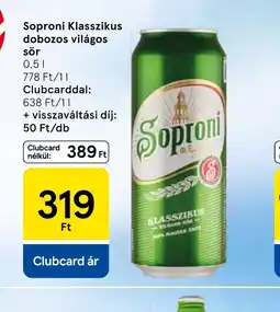 Tesco Soproni Klasszikus dobozos világos sör ajánlat
