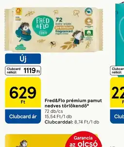 Tesco Fred Clubcarddal: 8,74 Ft/1 dbFlo prémium pamut nedves törlőkendő ajánlat