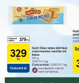 Tesco Győri Édes teljes kiőrlésű cukormentes vaníliás ízű keksz ajánlat