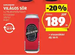 ALDI Karlskrone világos sör ajánlat