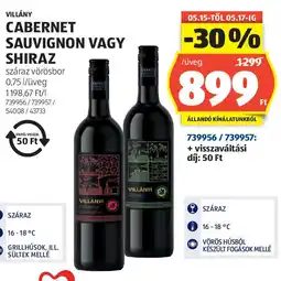 ALDI Villány cabernet sauvignon vagy shiraz ajánlat