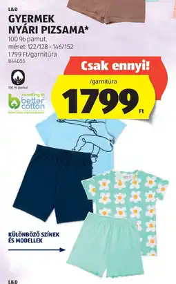 ALDI L&d gyermek nyári pizsama ajánlat