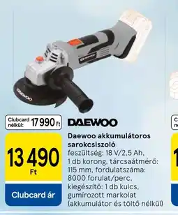 Tesco Daewoo akkumulátoros sarokcsiszoló ajánlat