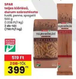 Spar SPAR teljes kiőrlésű, durum száraztészta ajánlat