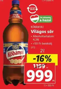 Lidl KŐBÁNYAI Világos sör ajánlat