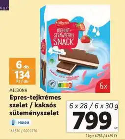 Lidl MILBONA Epres-tejkrémes szelet / kakaós süteményszelet ajánlat