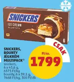 PENNY Snickers, bounty jégkrém multipack ajánlat