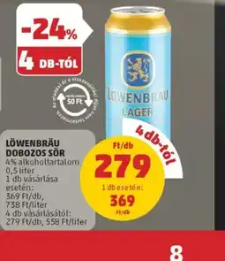 PENNY Löwenbr LÖWENBRÄU DOBOZOS SÖR 4% alkoholtartalom 0,5 literu dobozos sör ajánlat
