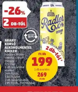 PENNY Arany Kors Alkoholmentes Radler ajánlat