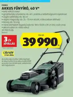 ALDI FERREX AKKUS FŰNYÍRÓ, 40 V ajánlat