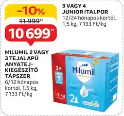 Auchan Milumil 2 vagy 3 tejalapú anyatej- kiegészítő tápszer stb. ajánlat