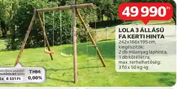 Auchan Lola 3 állású fa kerti hinta ajánlat