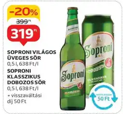 Auchan Soproni Világos Üveges Sör / Soproni Klasszikus Dobozos Sör ajánlat