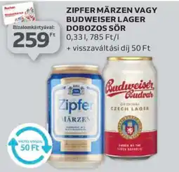 Auchan ZIPFER MÄRZEN vagy BUDWEISER LAGER Dobozos Sör ajánlat