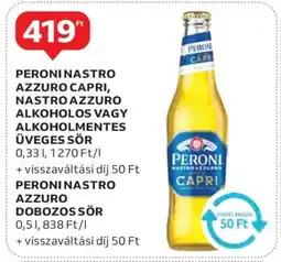 Auchan Peroni Nastro Azzuro Capri, Nastro Azzuro alkoholos vagy alkoholmentes üveges sör ajánlat