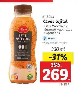Lidl Milbona Kávés tejital ajánlat