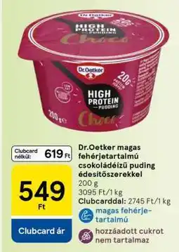Tesco Dr. Oetker magas fehérjetartalmú csokoládéízű puding édesítőszerekkel ajánlat