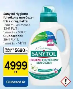 Tesco Sanytol Hygiene folyékony mosószer friss virágillattal ajánlat
