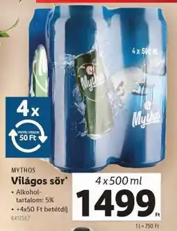 Lidl MYTHOS Világos sör ajánlat